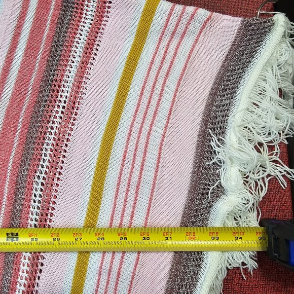 Festival Multicolor Striped Rainbow Fringe Poncho Cape Shawl Boho Relaxed Casual - Picture 6 of 7